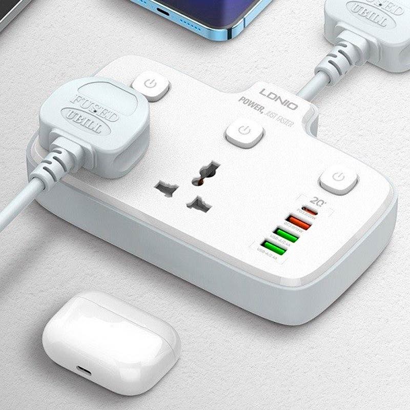 چند راهی 2 خانه الدینیو SC2413 + شارژر USB و Type-C - تصویر 3