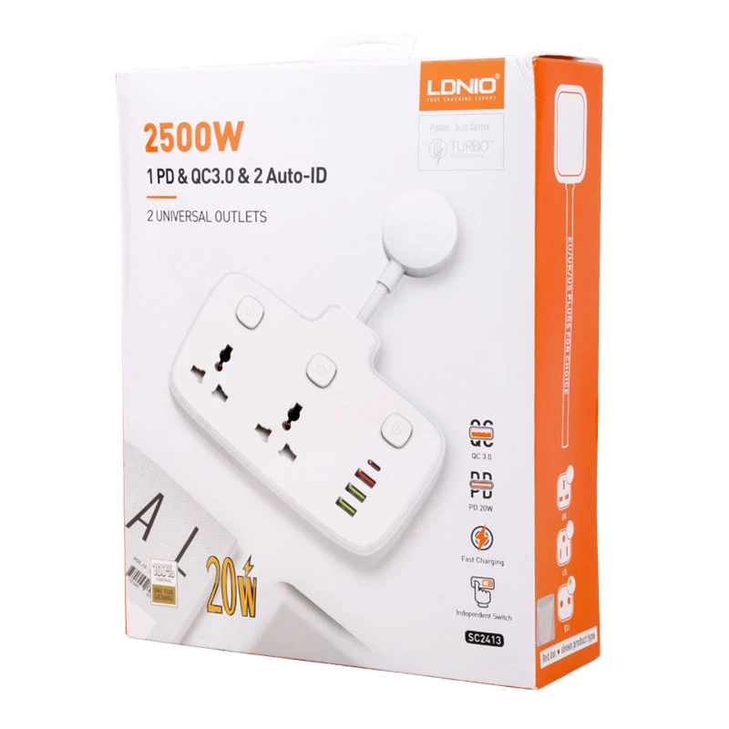 چند راهی 2 خانه الدینیو SC2413 + شارژر USB و Type-C - تصویر 4