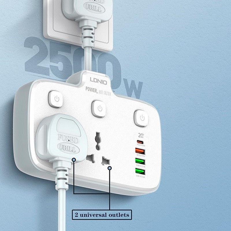 چند راهی 2 خانه الدینیو SC2413 + شارژر USB و Type-C - تصویر 2
